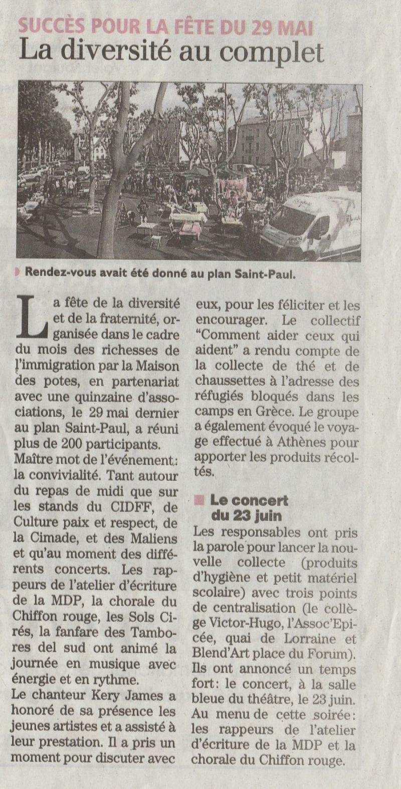 Article de presse : <span>Narbonne: 29 mai 2016, fête de la diversité </span>

