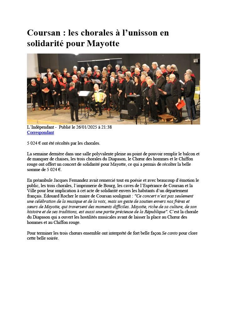 Article de presse : <span>Concert du 22 janvier 2025 à Coursan - Solidarité Mayotte</span>
